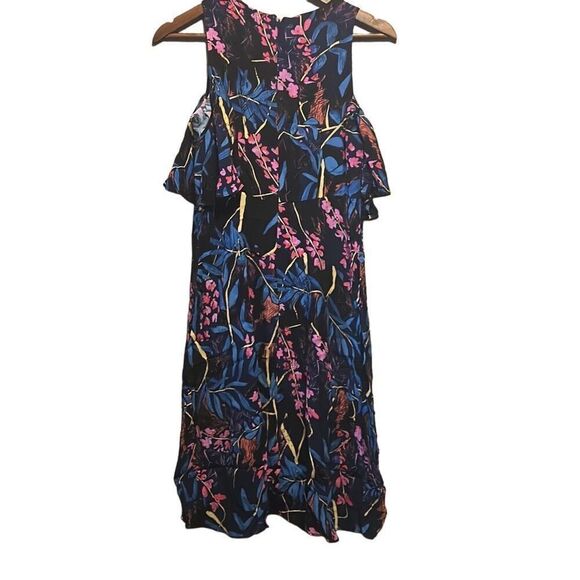 Cold Shoulder Midi Dress Floral Print Keyhole Navy Blue Pink Sleeveless - Picture 7 of 7